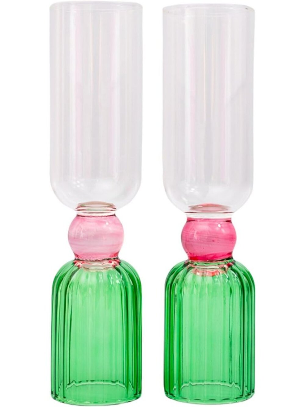 Chic Glass Cocktail Set of 2 - Colorful Green & Pink Drinkware for Parties